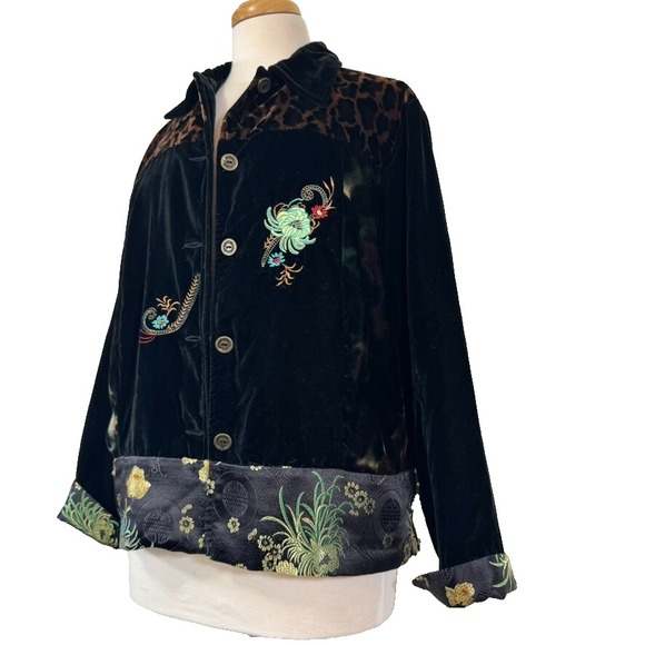 VTG White Stag Jacket Women S Velvet Velour Embroidered Cheetah‎ Animal - Picture 3 of 10